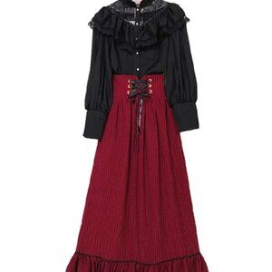 Victorian Vintage Style Gothic Steampunk Blouse and Maxi Skirt Set Small